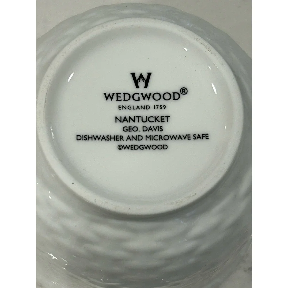1986‎ Wedgwood Bone China Nantucket Basketweave Geo. Davis Flat Cup & Saucer